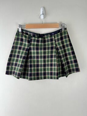 Vintage Morbid Threads Plaid Pleated Mini Skirt Green Black Sz Medium Gothic 90s